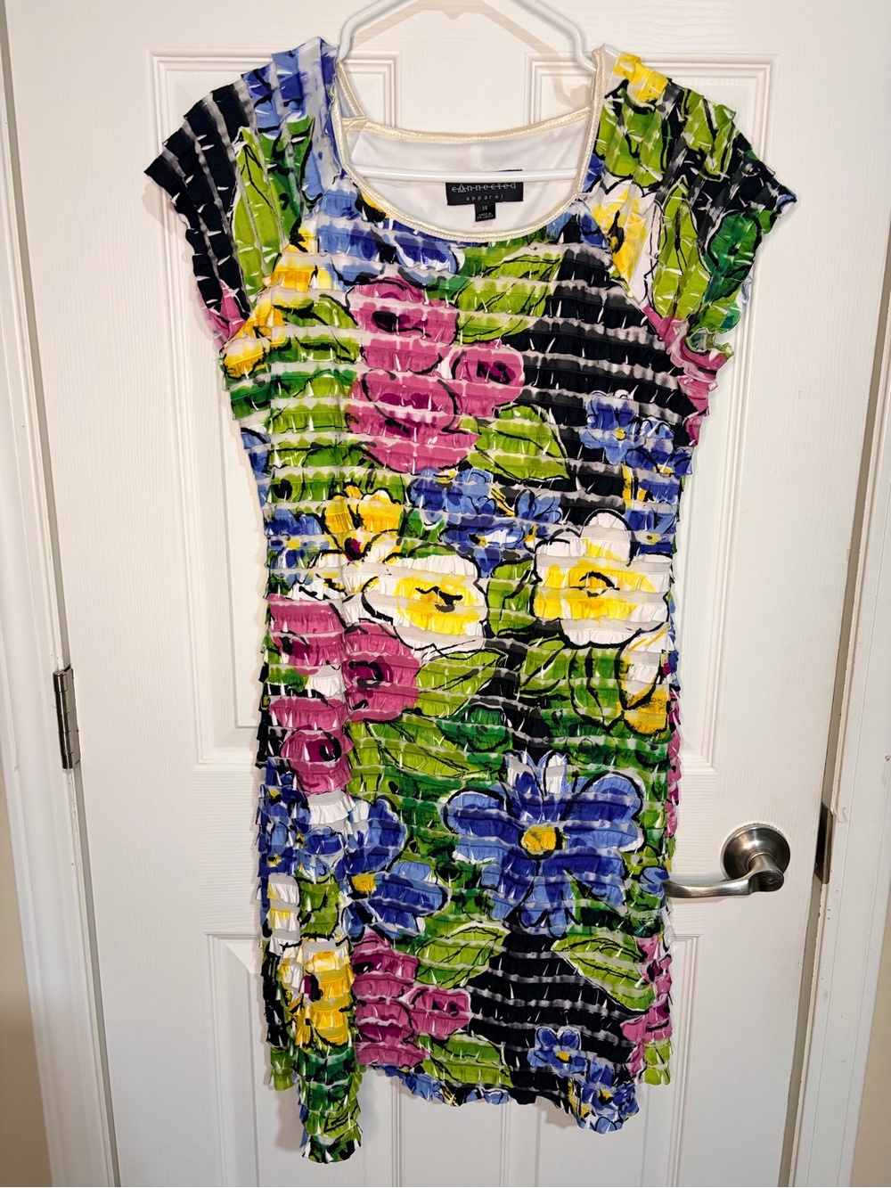 connected apparel Black Floral Midi Dress with Pink, Yellow & Blue Blooms